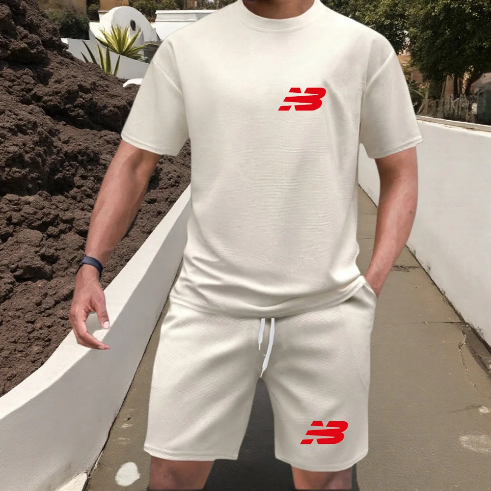 

Summer men breathable quick dry jogging basketball sports suit fashion short-sleeved casual crewneck T-shirt + shorts two-piece