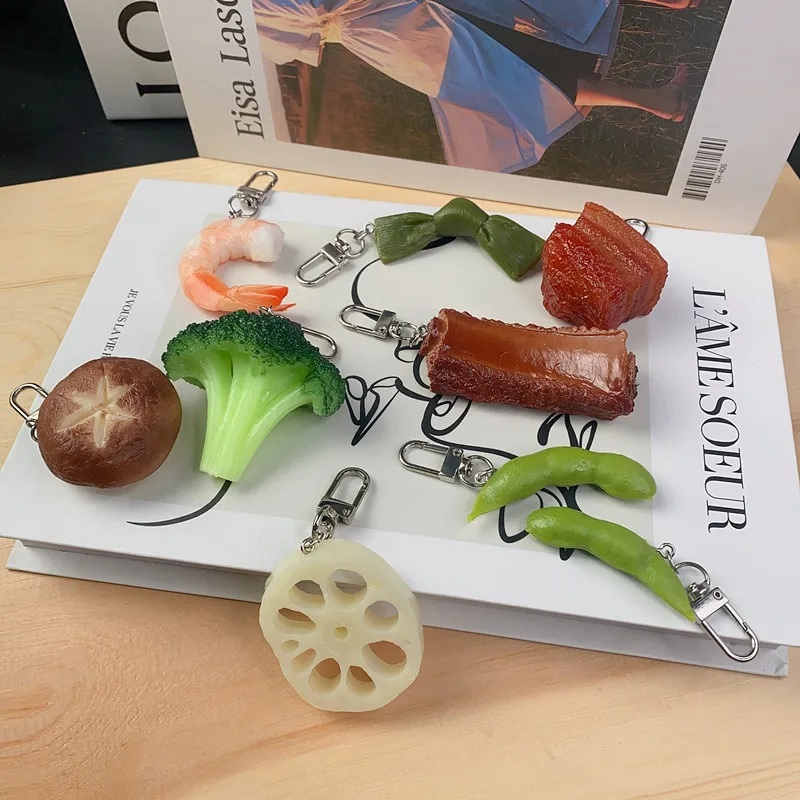 PVC Fake Braised Pork Broccoli Keychain Creative Simulation Food Pendant Kids Unisex Decoration Promotional Fashion Gifts