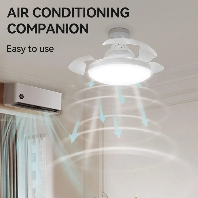 ライト付きシーリングファン-3段階調光可能-app-リモコン操作-モダンled折りたたみ式シーリングファンライト-寝室-リビングルーム用-e27ネジ