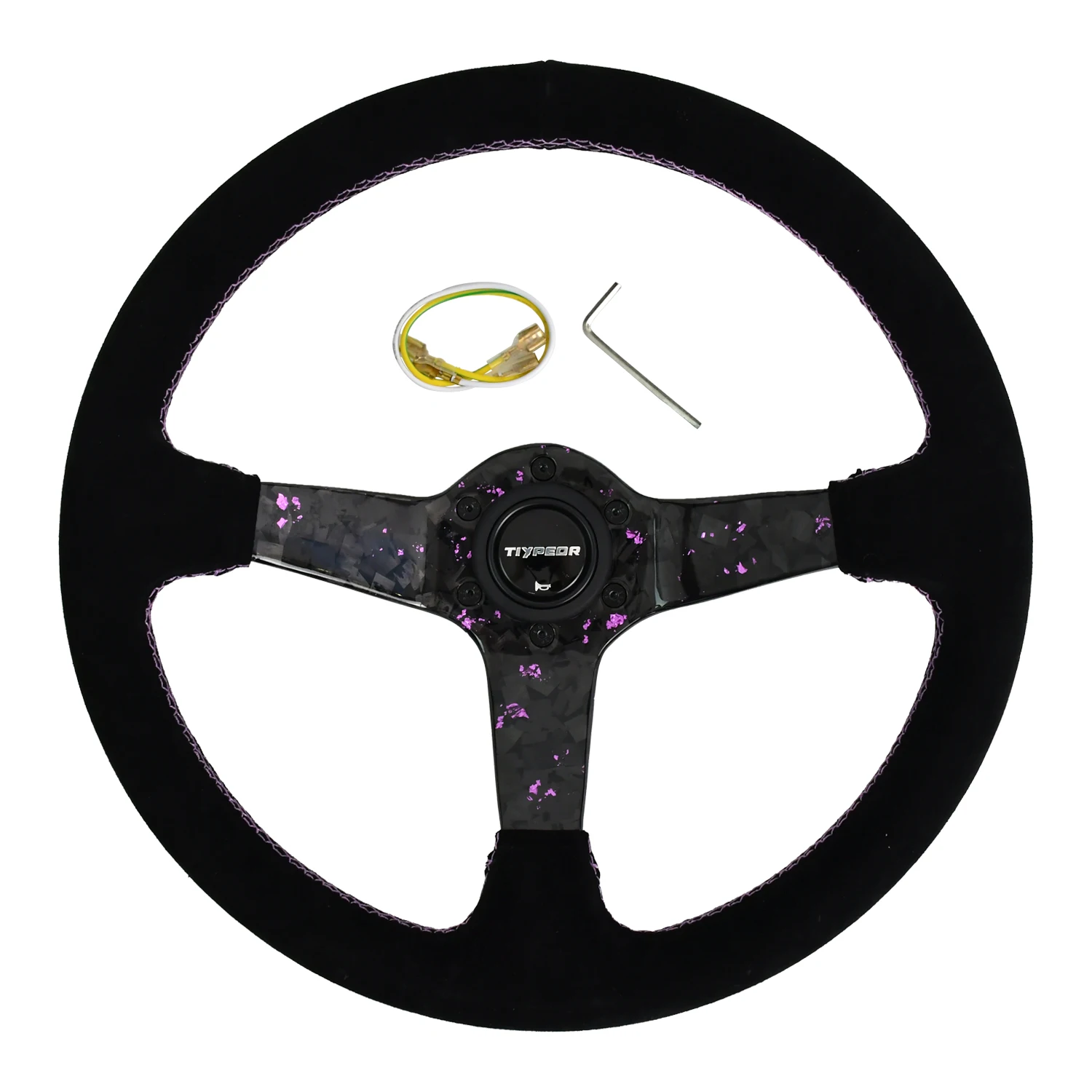 TIYPEOR Universal Three Spoke Purple Float Flower Carbon Fiber Suede Outer Ring High Quality Car Modified Steering Wheel