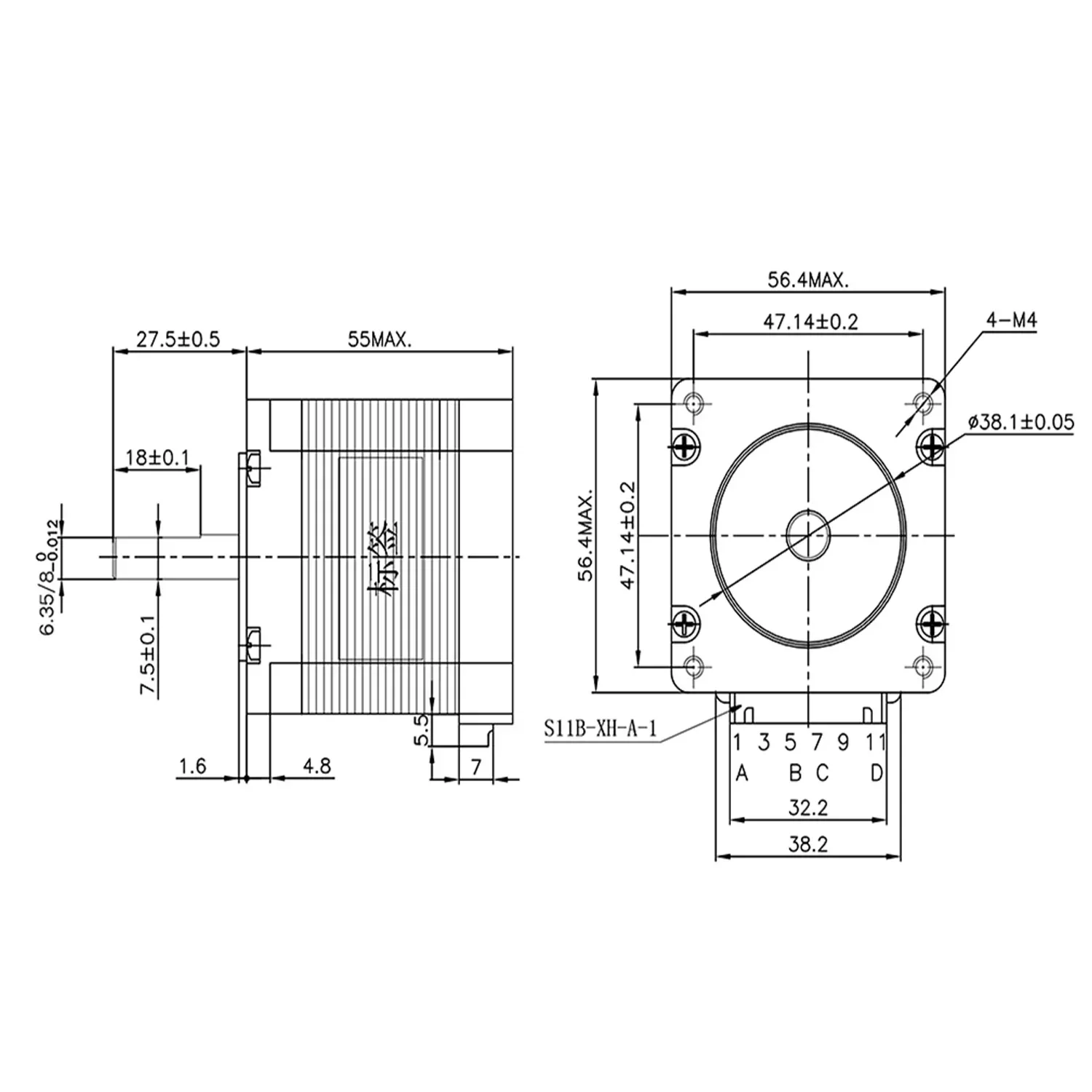 Usongshine  Nema 23 Stepper Motor 4-lead 56mm 1.26N.CM 2.8A 6.35mm or 8mm Shaft 23HS5628 motor 57 Step Motor Nema23