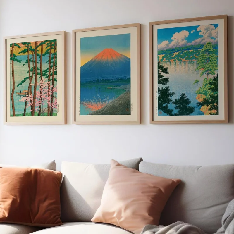 Japanese Poster Bundle, Woodblock Art, Kawase Hasui Lake Yamanaka, Japandi Decor, Botanical Poster