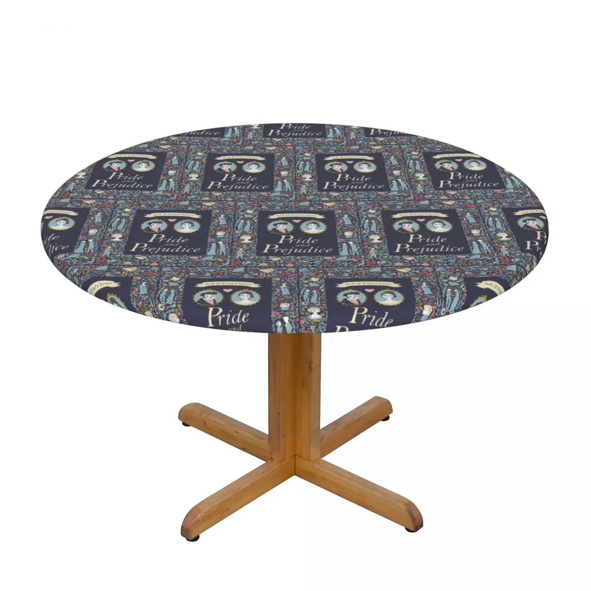 Pride And Prejudice Florals Quote Waterproof Round Tablecloth Oilproof Table Cloth for Kitchen Events Dining Table Cover