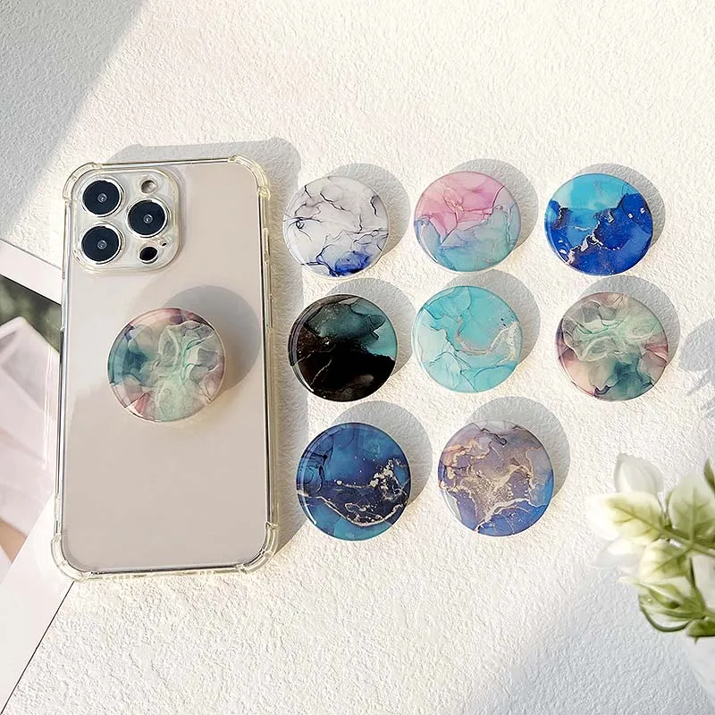 Socket Grip Tok Acrylic Glue Material High Quality Transparent Folding Stand Marble Pattern Phone Holder Foldable phone grip