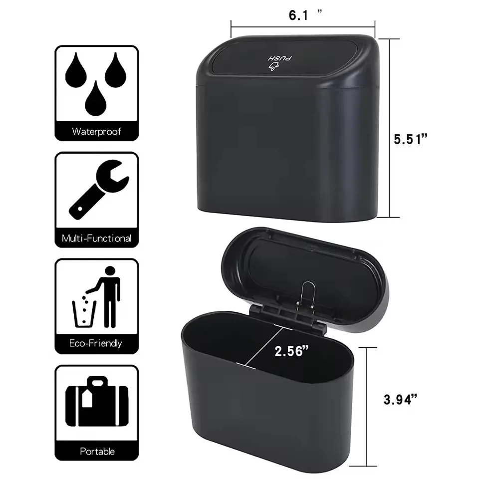 

MOBIDEA Black/White Portable Hanging Mini Car Trash Can with Lid for Car Office Home Auto Storage Bin
