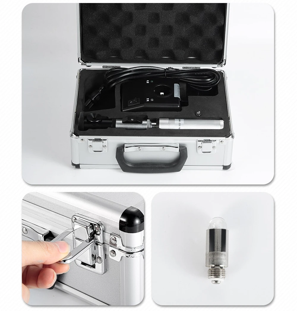 Direct Ophthalmoscope Retinoscope Combination Set With Aluminium Carry Case Ophthalmic Rechargeable New Optical YZ11D+YZ24B