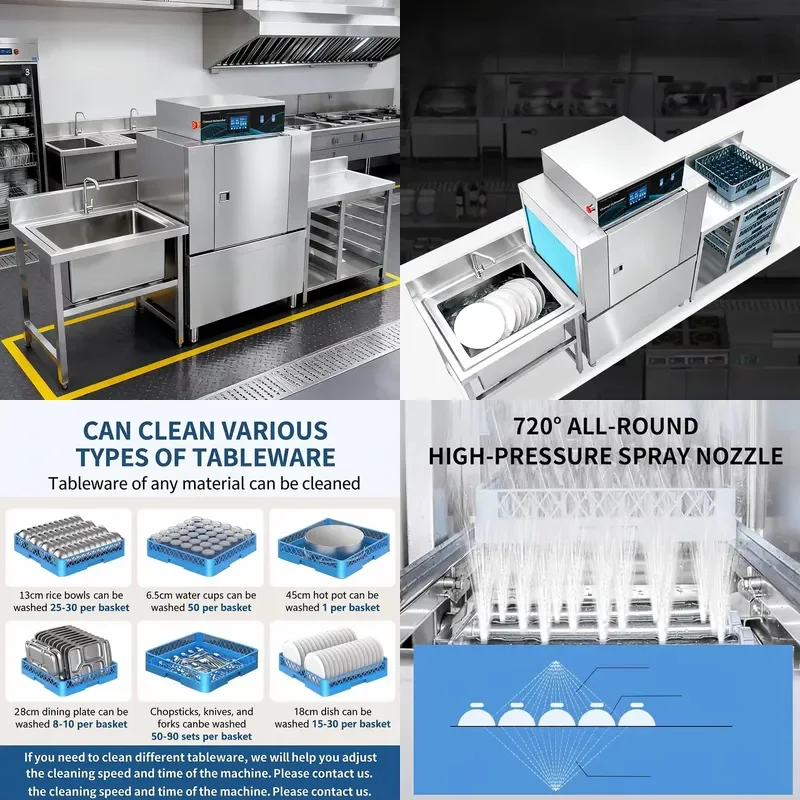 Commercial Conveyor Dishwasher Machine Industrial Flight Type Large Capacity Automatic Kitchen Cleaning Equipment for