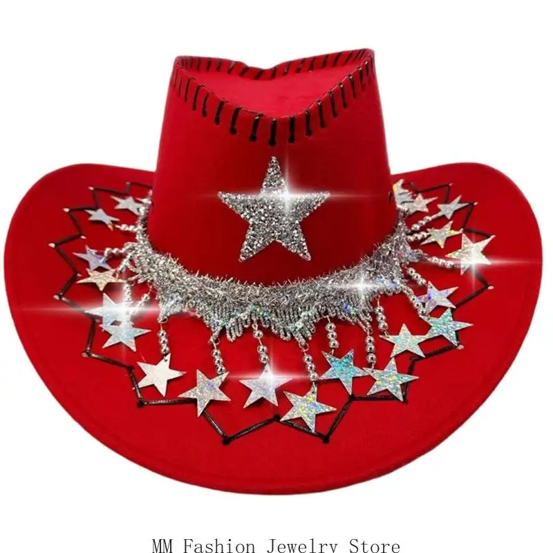 

Практичные фетровые ковбойские шляпы с праздничным украшением в виде пятиконечной звезды, удобный аксессуар унисекс в стиле на