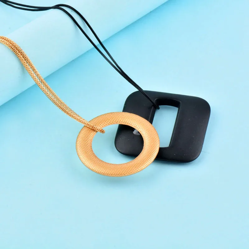 SINLEERY Geometric Square Rounnd Pendant Necklace Black Gold Color Neck Chains Acrylic Long Necklace For Women Jewelry