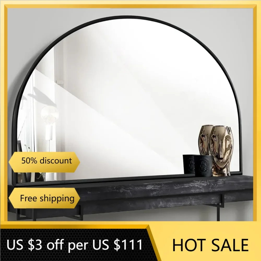 Big Black Arched Mirror,Large Farmhouse Bathroom Mirror,,Horizontal Wide Arch Mirror for Entryway/Living Room/Fireplace 48