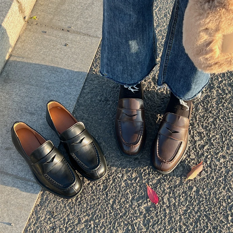 Mocasines de estilo Boyfriend para mujer, sin cordones Oxford Zapatos de vestir, planos de piel sintética suave, estilo británico