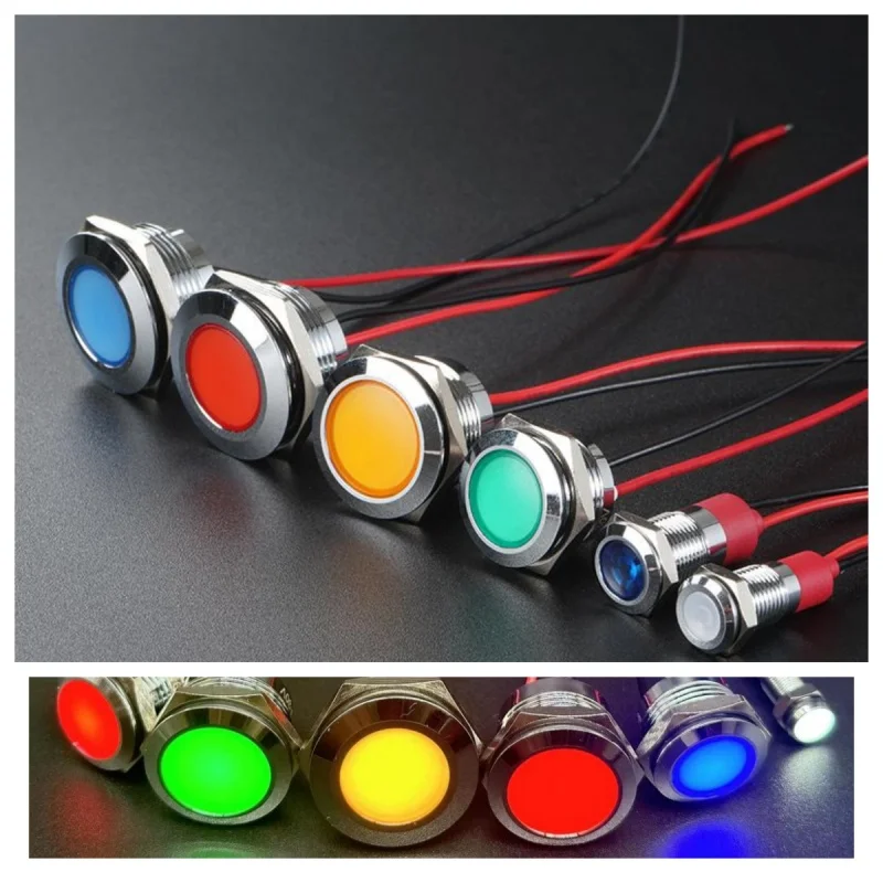 6/8/10/12/16/19/22MM LED Metal Indicator Light Waterproof Signal Light With Wire 3V 5V6V12V 24V 220V Red/Yellow/Blue/Green/White