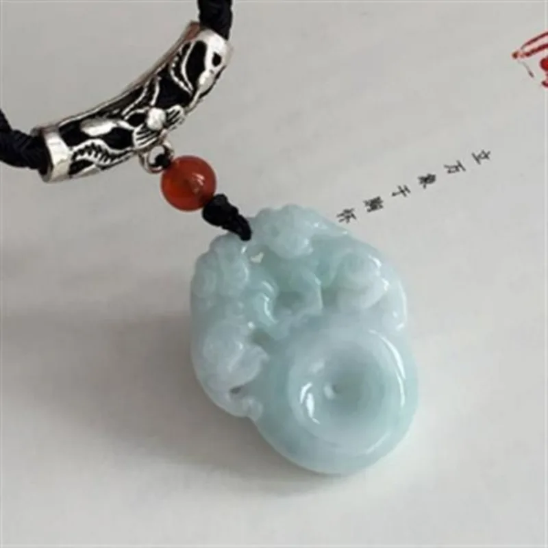 Natural Jade Ice Piaohua Double Pixiu Wealth Rolling Safety Buckle Pendant