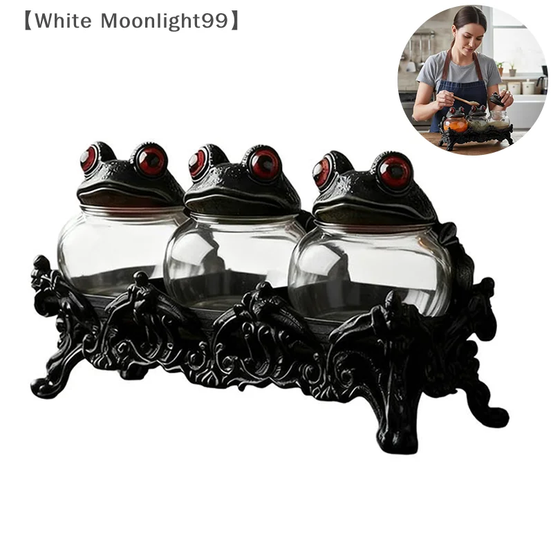 

Witchy Frog Apothecary Spice Jars, Handcrafted Vintage Class Apothecary Jars With Frog Lids, Gothic Food Storage Containers