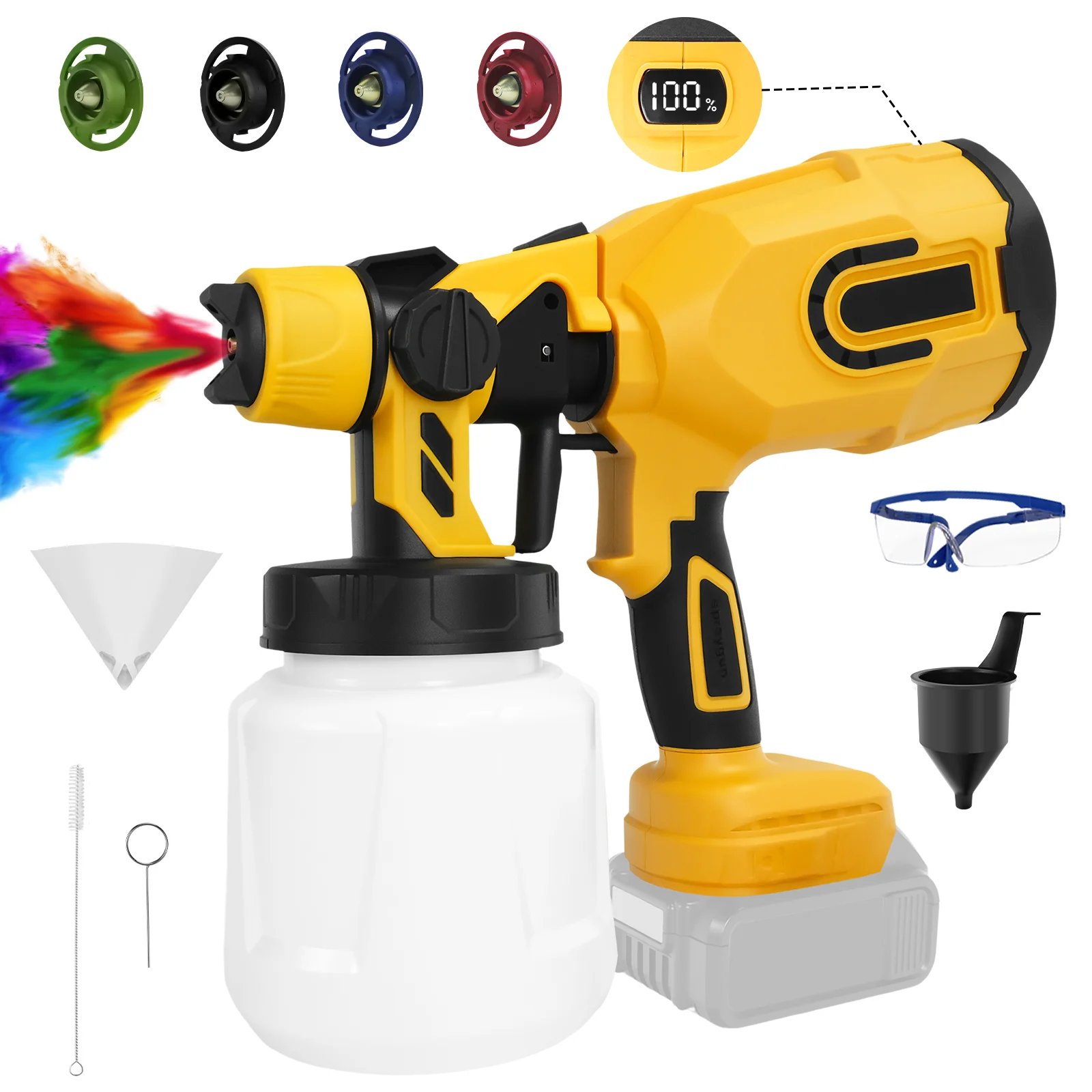 

1200ML Cordless Paint Sprayer Portable Electric Spray Gun Auto Furniture Steel Coating Airbrush for Dewalt 20V Battery Pin