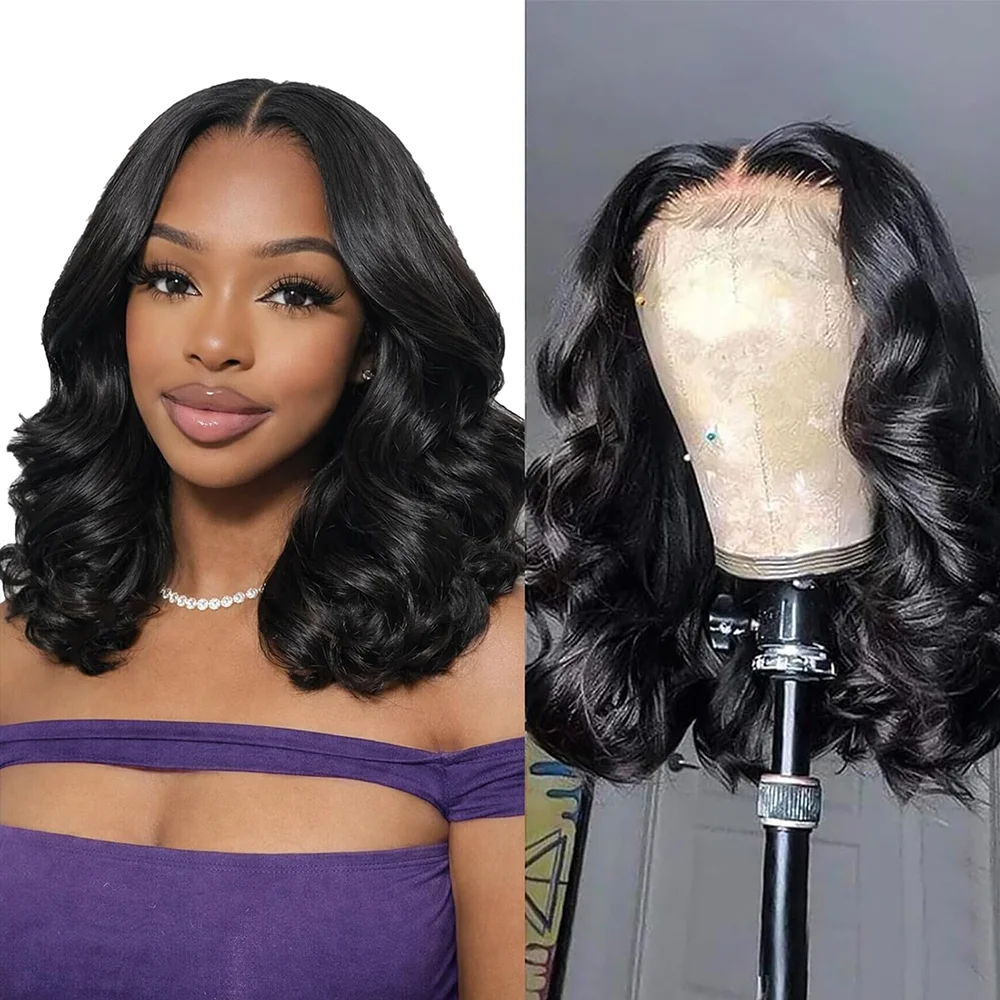 28 Zoll Bob 13x4 HD Lace Perücken 250% Dichte Vorgezupfte Body Wave 13x6 Lace Perücken Echthaar für Frauen Sofort Tragbar Naturschwarz