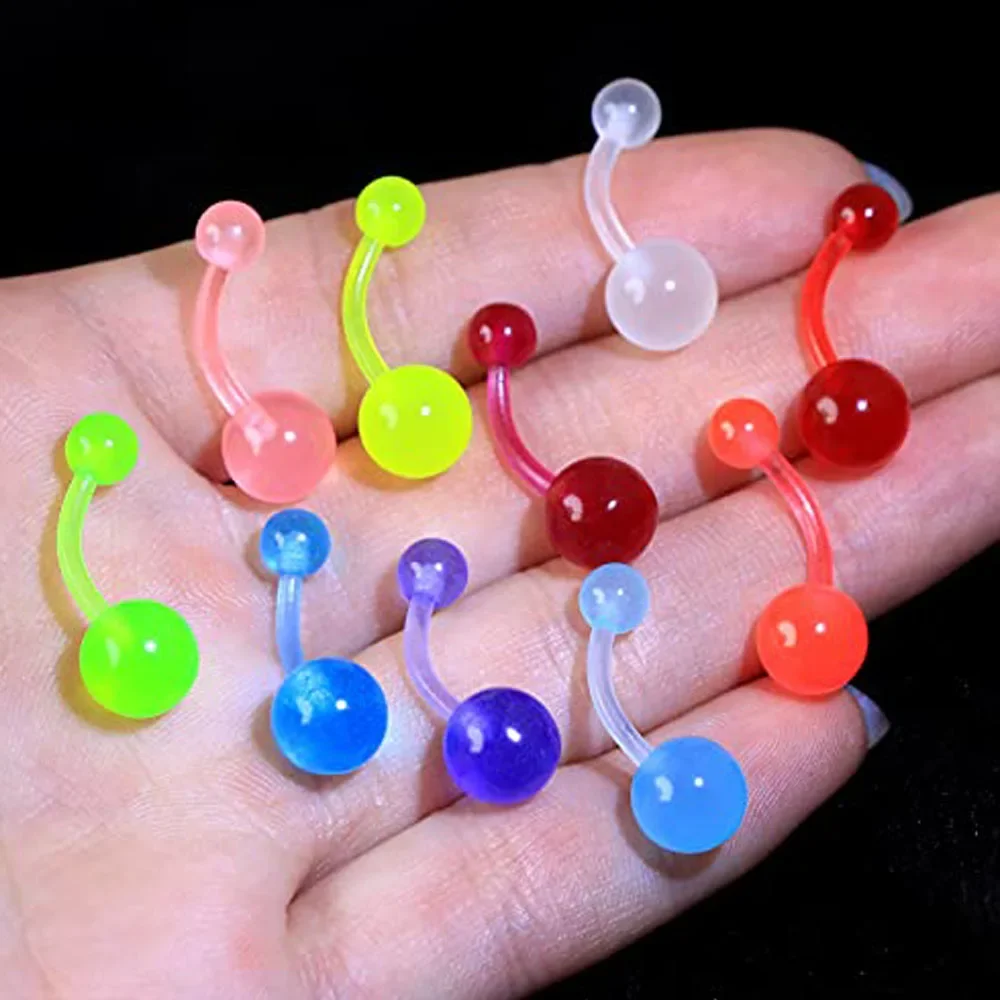 1-10Piece Belly Button Rings Glow in the Dark Belly Rings Acrylic Flexible Barbells Colorful Navel Piercing Jewellery Navel Bars