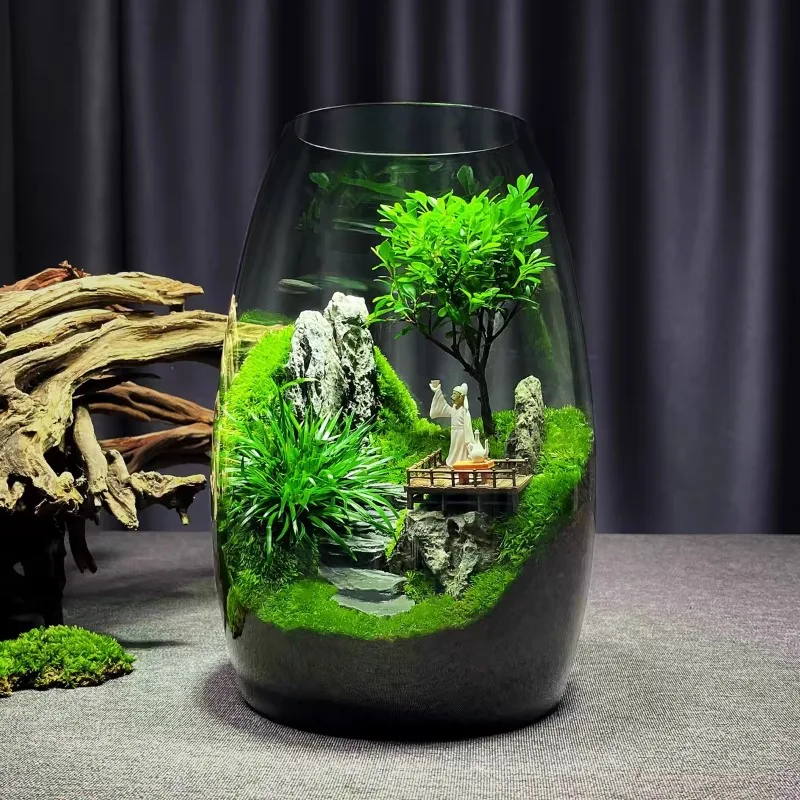 Office Desk Moss Terrarium Kit in Glass Jar Self Sustaining Ecosystem for Home Office Decor Stress Relief Low Maintenance