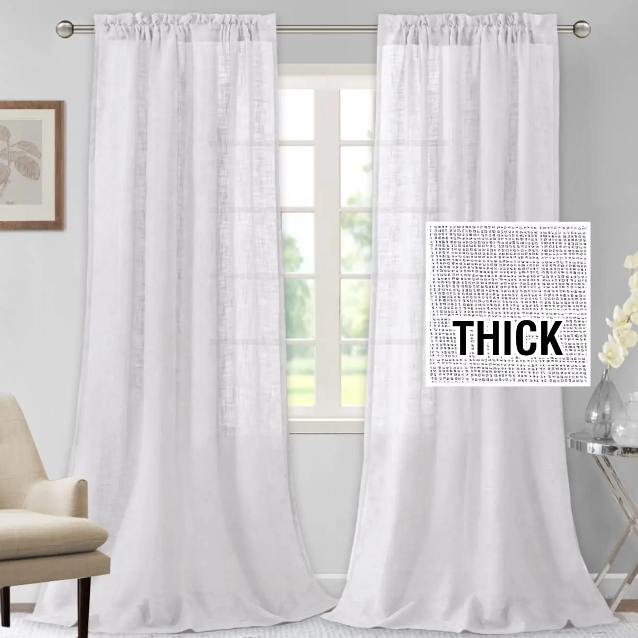 

Льняные шторы H.Versailtex, 108 дюйма, длинные шторы из натурального льна с текстурой светильник, шторы с карманами для гостиной