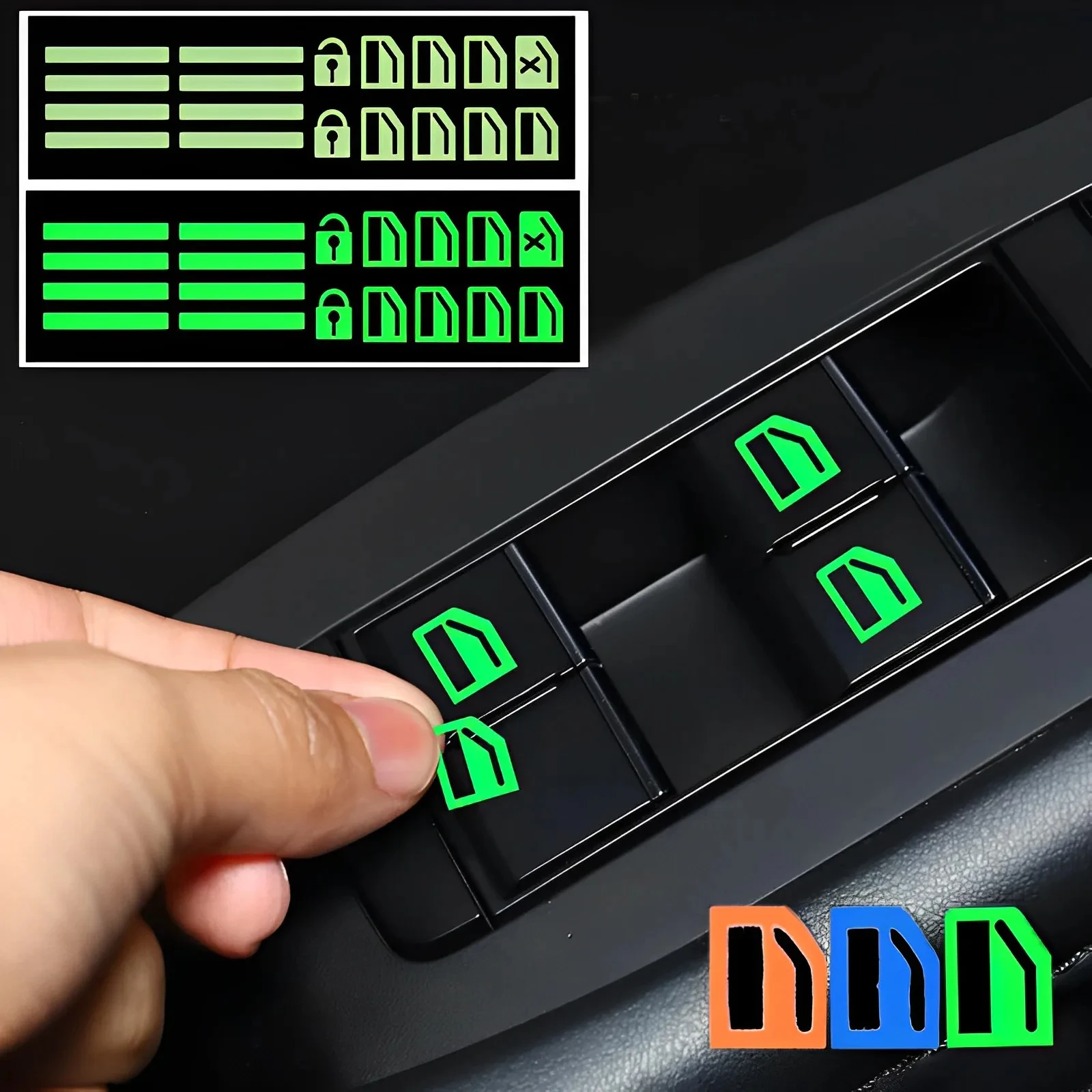 Luminous Automobile Interior Stickers Universal Car Windows Control Panel Decals Auto Door Window Lift Button Sticker