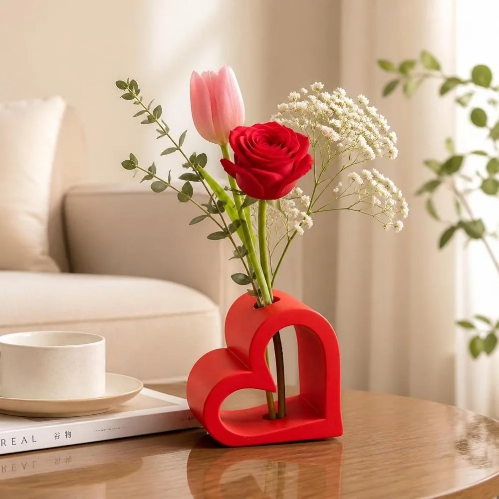 3D Printed Flower Vase Hollowed Out Home Decor Heart Shaped Vase Romantic Desk Ornaments Flower Stand Desktop Decoration