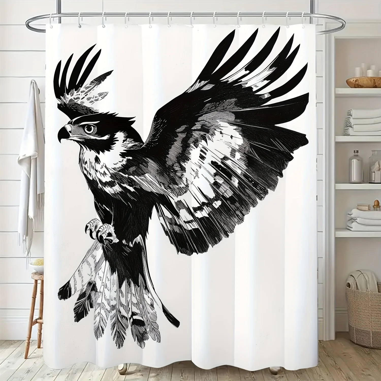 

1 шт. занавеска для ванны Modern Art Eagle — стильная цифровая печать в стиле аниме, полиэстер, можно стирать в машине, всесезонное использование, белый