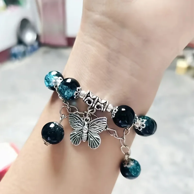 Luxury Galaxy Planet Bracelet For Women Popcorn Crystal Opal Beads Butterfly Feather Pendant Bracelet Harajuku Jewelry Gifts