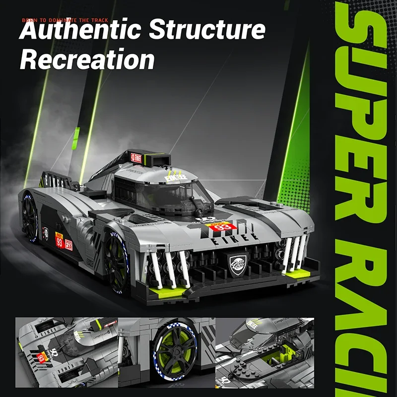 ตัวต่อรถแข่ง Peugeot BZ9X3 Le Mans, ของเล่นประกอบรถ 16 ช่อง, ของขวัญวันเกิดสำหรับเด็กและผู้ใหญ่