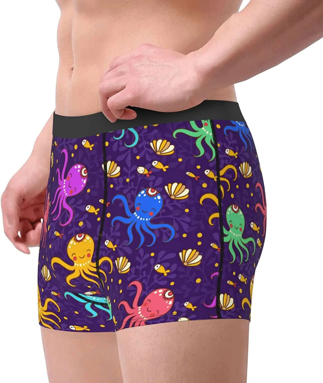 Men's Boxer Briefs Colorful Octopus Boxer Shorts Soft Breathable Stretch Underwear Trunks with Bulge Pouch for Men Boys