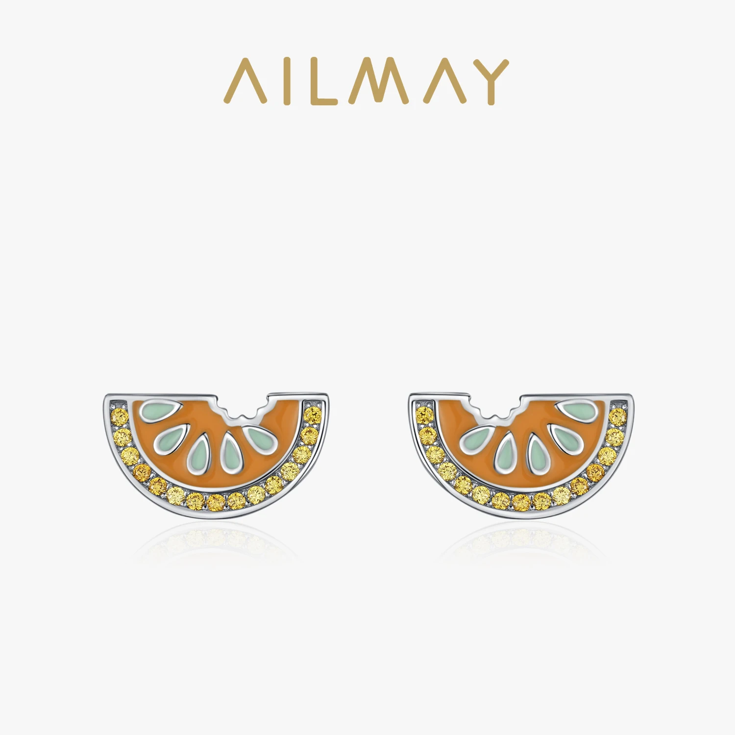 Ailmay 925 Sterling Silver Lovely Fruit Orange Sliced Earrings For Women Girls Party Holiday Enamel Jewelry Gifts