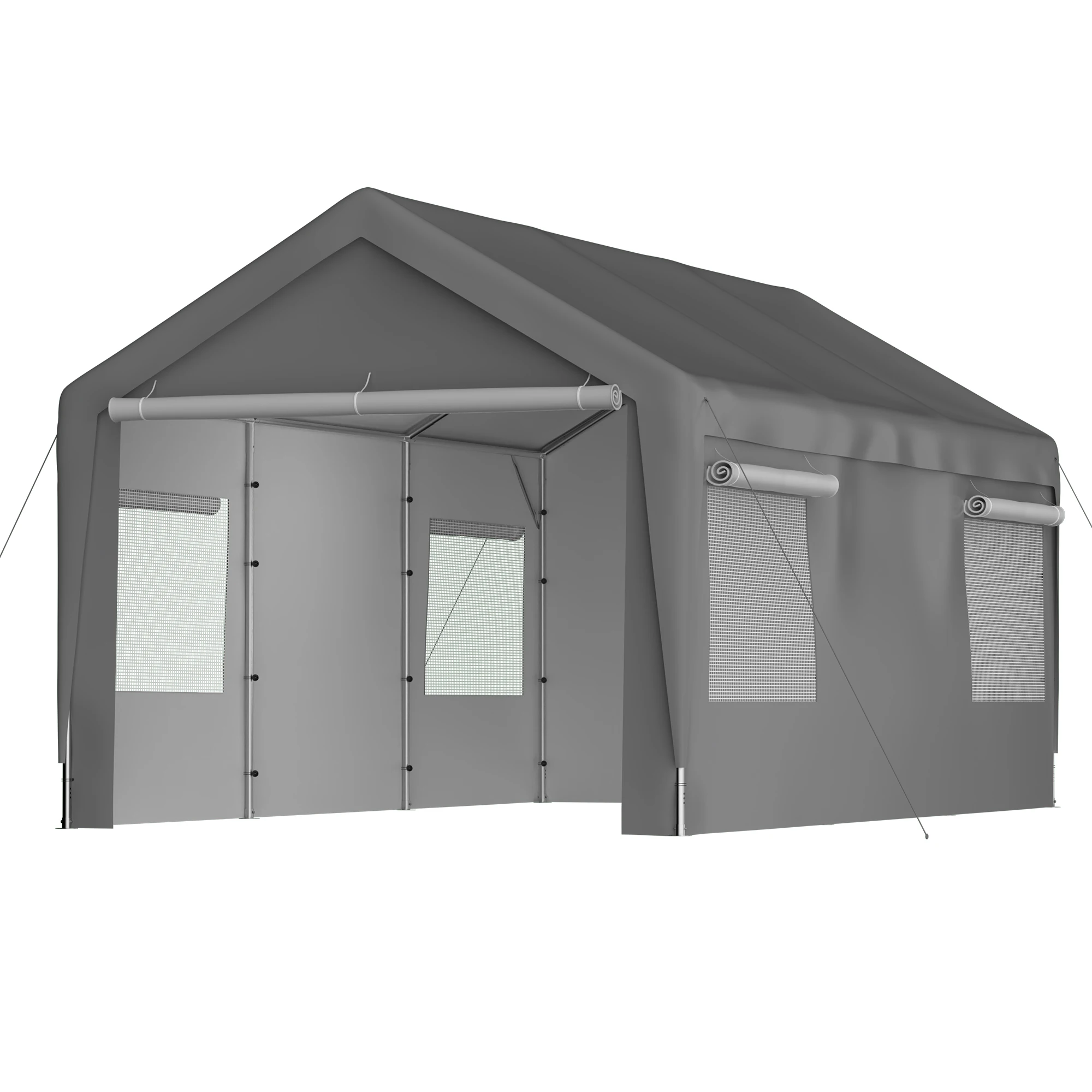 10*20FT Schwerlast-Carport-Garagenzelt, Wasserdichter & UV-Beständiger Outdoor-Unterstand mit Abnehmbaren Seitenwänden & Aufrollbaren Fenstern, Grau