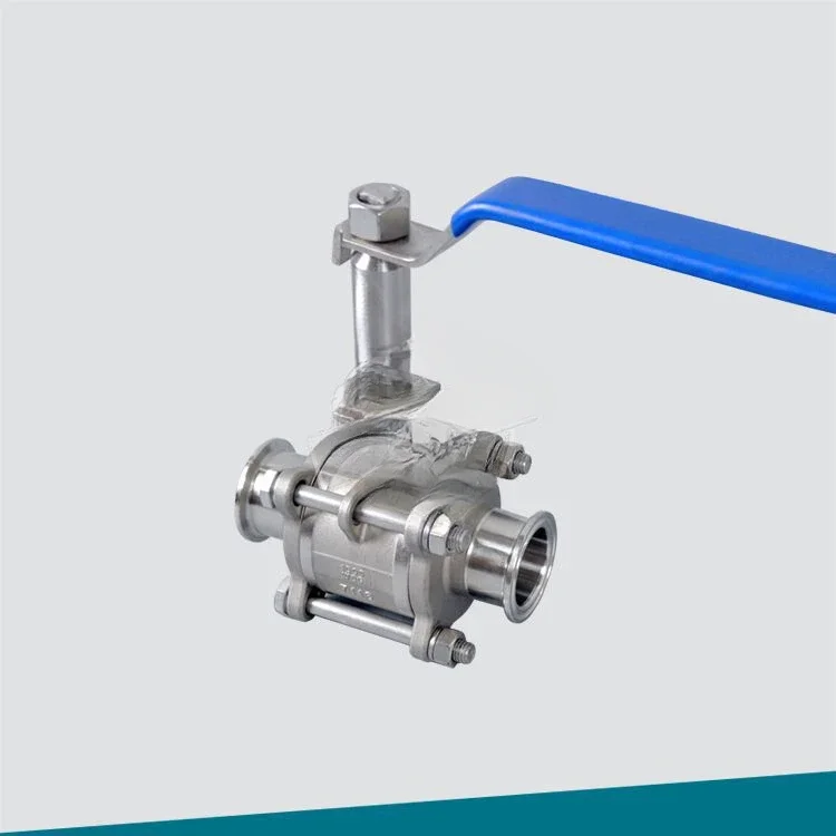 Three-piece quick-loading ball valve clamp connected to sanitary plus long rod bracket stainless steel handle