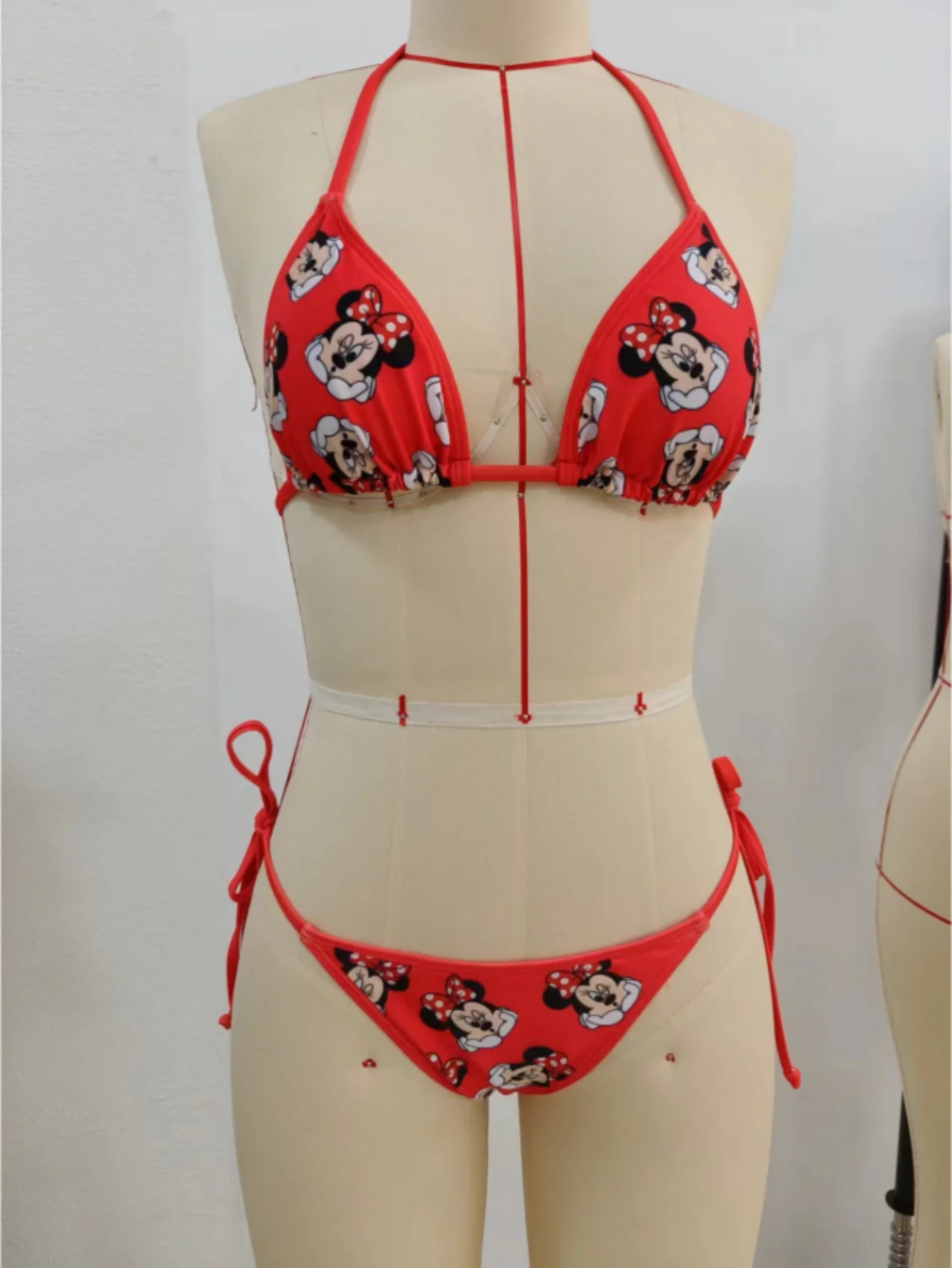 Disney cute Minnie pattern cartoon bikini small breast gathered beach vacation style