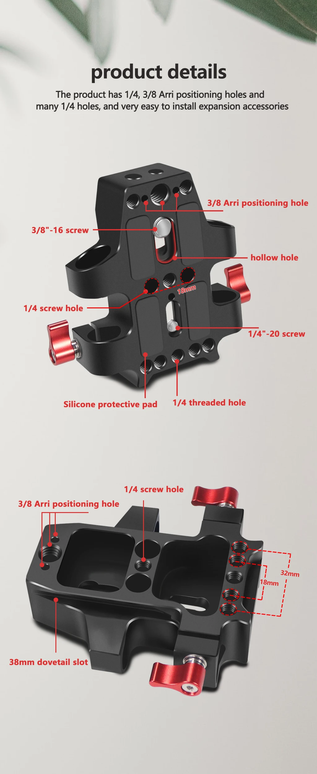 Universal Kamera Grundplatte Schulter Rig 15mm Stange Clamp Quick Release Adapter für Sony DSLR Käfig Vlog Schulter Unterstützung System – Detail 30