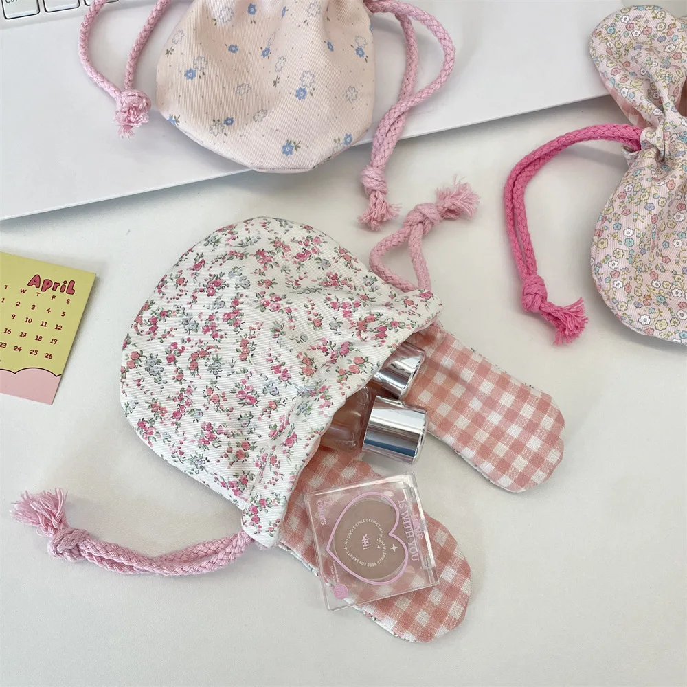 Blumentasche aus Polyester mit Hasenohren, Kordelzug, Schlüsselhalter, Organizer, tragbare Geldbörsen für Frauen, Münzaufbewahrung, Reisen