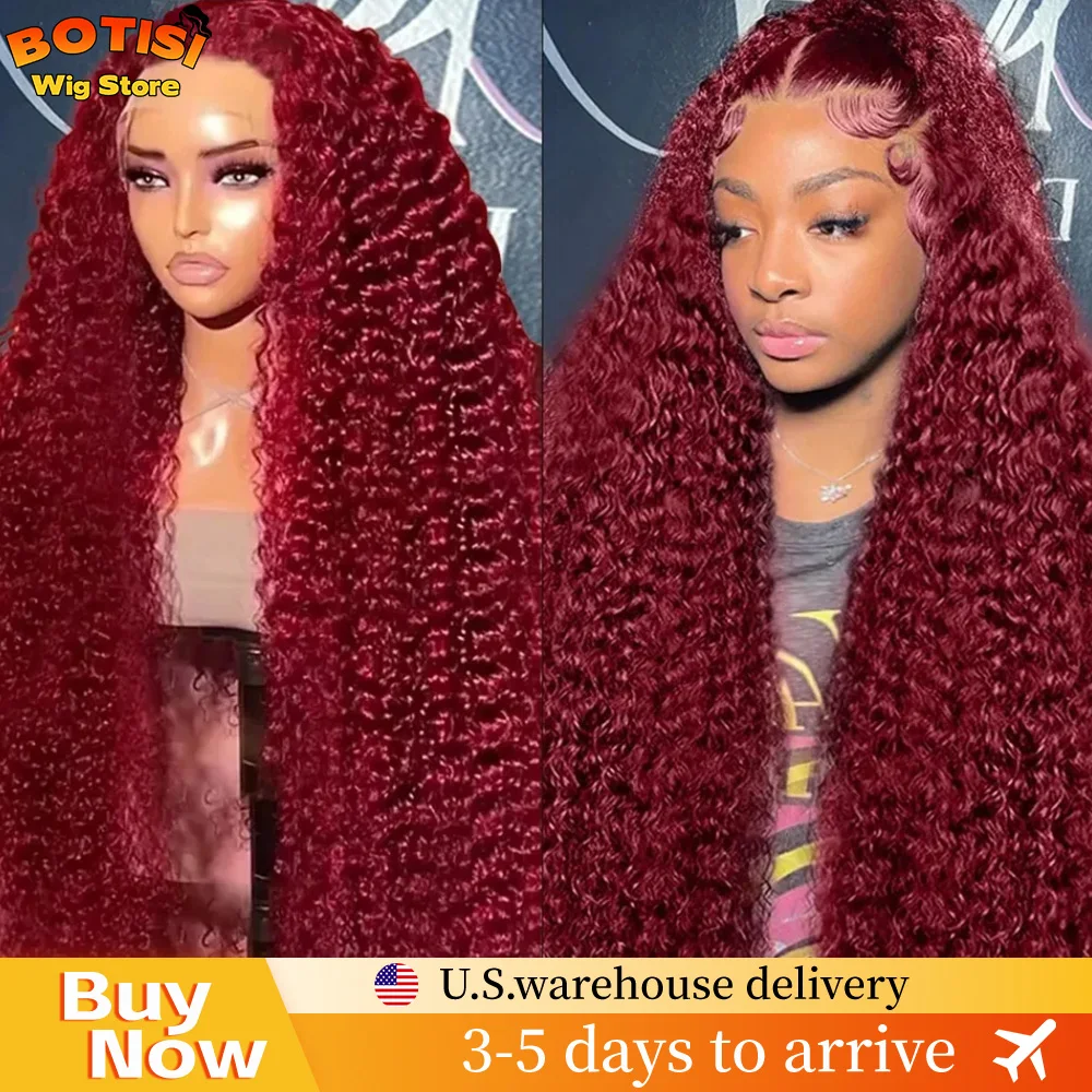 

Botisi Deep Curly 13x6 Hd Парик фронтальной части шнурка 99j Бордовый парик фронта шнурка человеческих волос 13x4 Парики фронта шнурка натурального цвета Бразильский