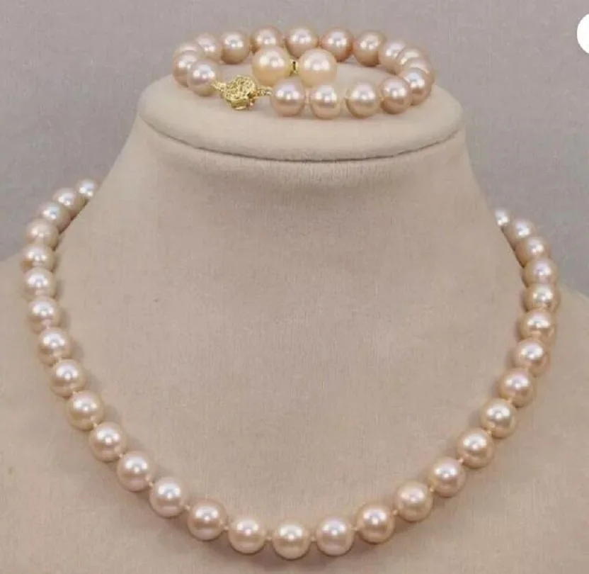 

HOT AAAA 8-9MM AKOYA Pink PEARL NECKLACE BRACELET EARRING SET 14Kp GOLD