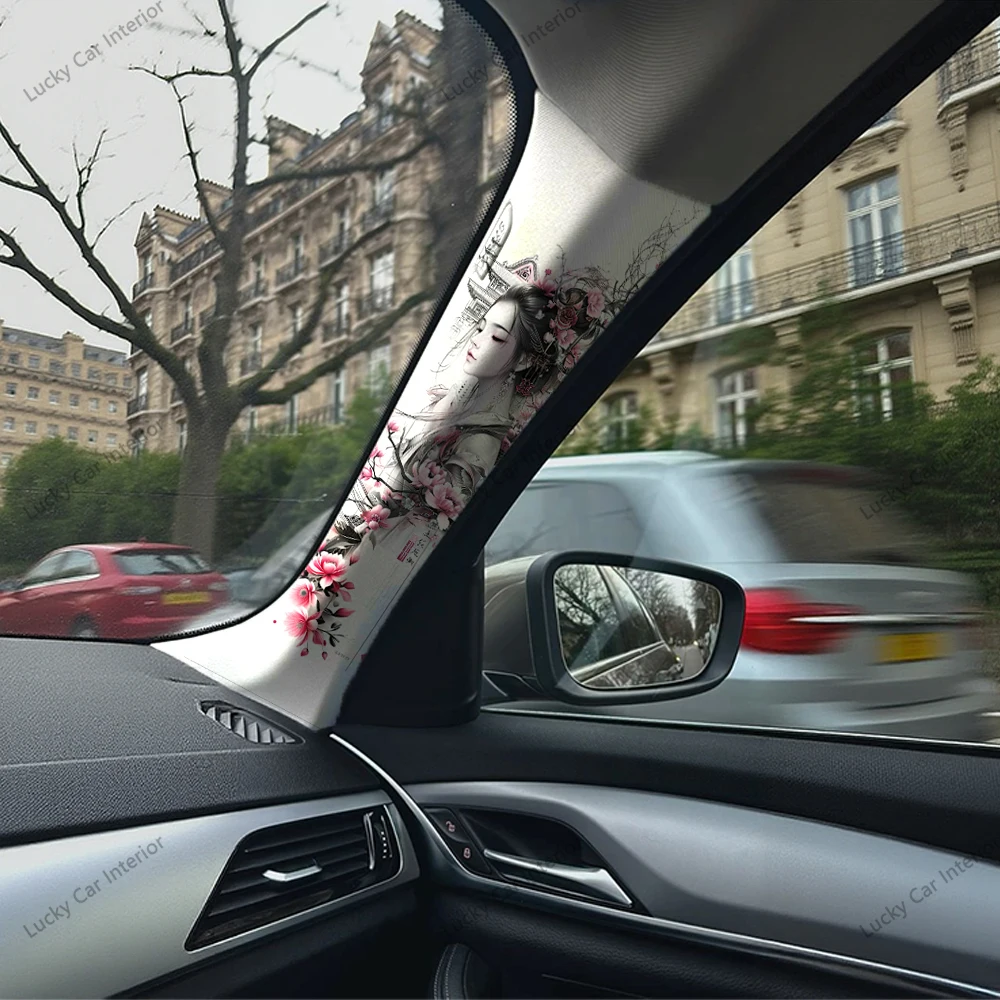 1 Pair of Flower Geisha Car Stickers, A-Pillar Decoration Stickers, Car Interior Modification Decoration Supplies