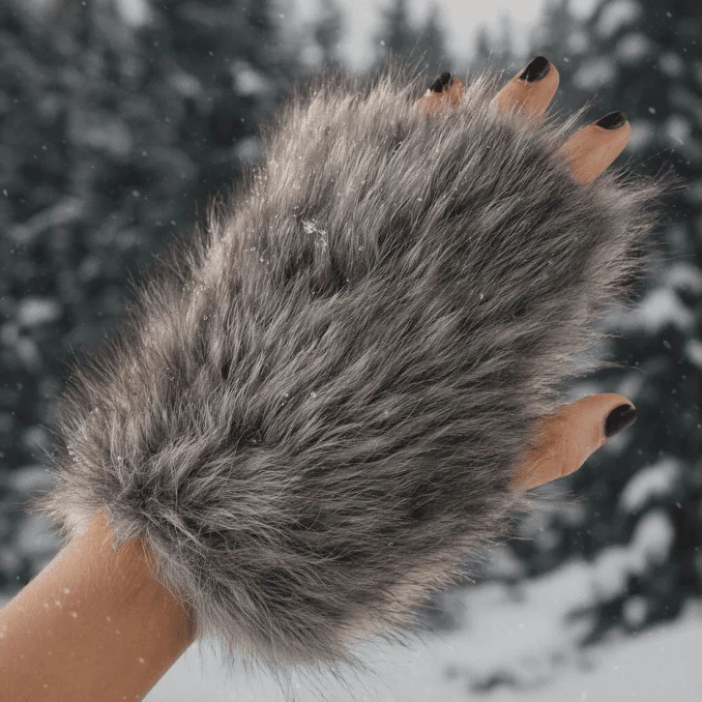 Material Werewolf Paw Mitten Hairy Gray Color Halloween Costume Gloves Fluffy Texture Lolita Cosplay Wolf Claws Halloween Party