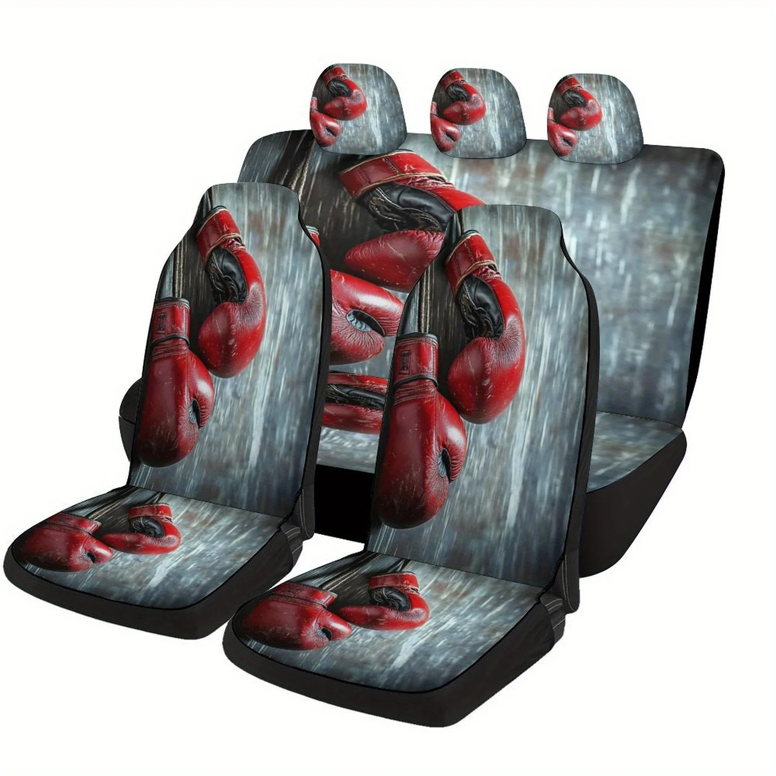 

Boxing Gloves Themed Car Seat Cover Set - Stylish, Durable Polyester, Machine Washable, Full Coverage For Front & Rear Seats, Pe