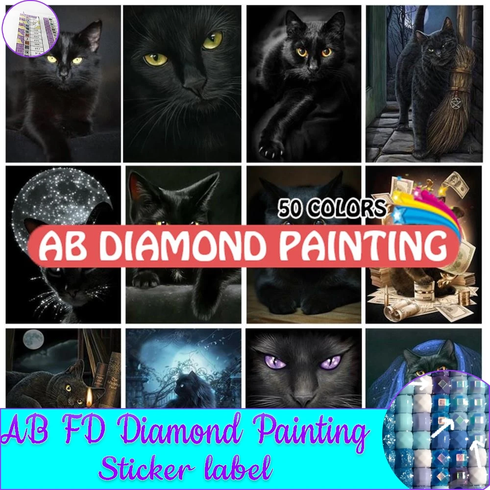 50 colori 5D gatto nero mosaico strass AB pittura diamante arte decorazione della parete animale kit ricamo punto croce regalo artigianale