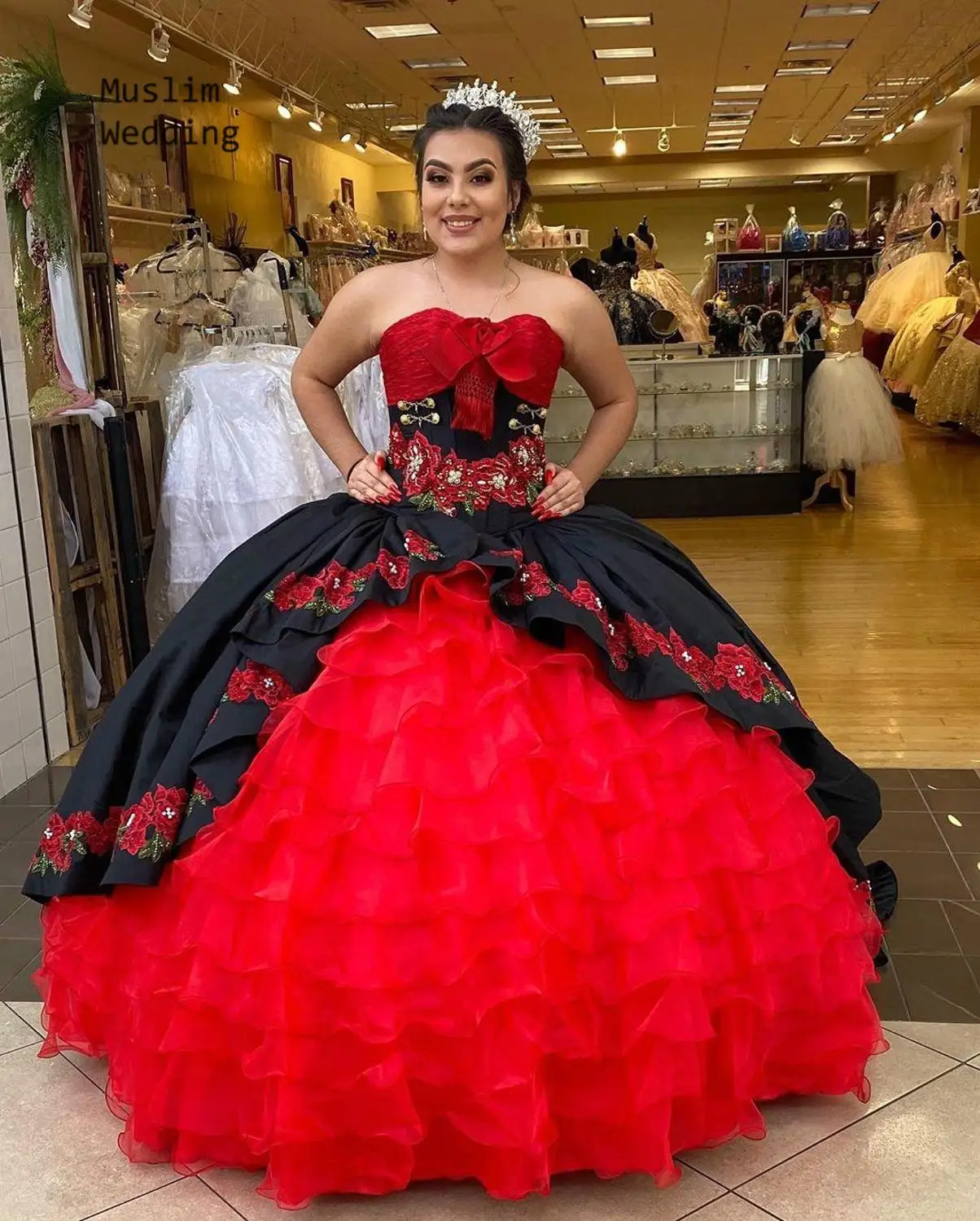 Шикарные пышные мексиканские платья Quinceanera, лучшее бальное платье с аппликацией и вышивкой, милое платье 16, черно-красные платья для Хэллоуи...