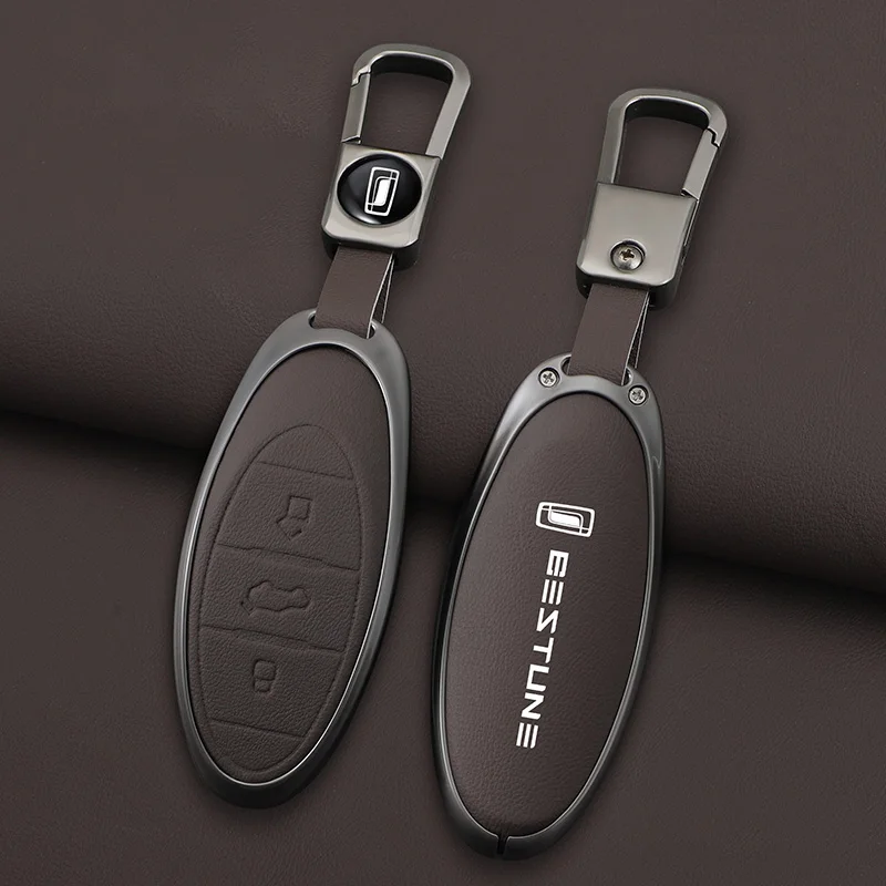 Leather Car Key Fob Cover Case Protector Holder Shell for 2021 FAW Bestune T77 T77pro New B70 T55 T33 T99 Keychain Accessories