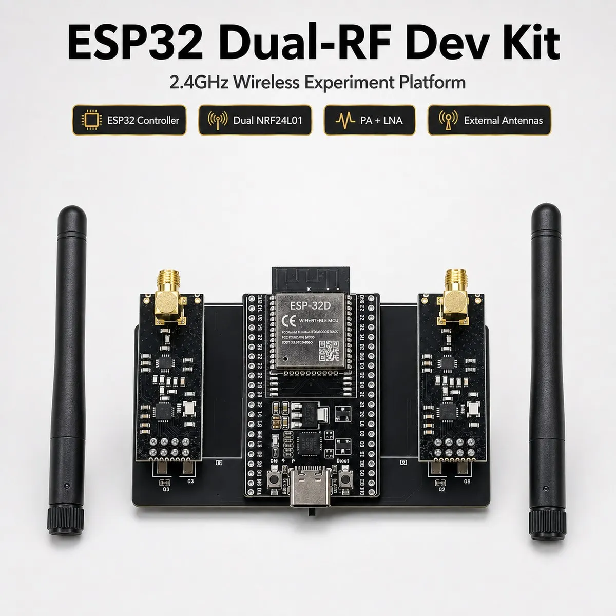 esp32デュアルrf開発キット-24ghzワイヤレス実験プラットフォーム-2つのnrf24l01-pa-lnaモジュール-smaアンテナ-タイプcボード