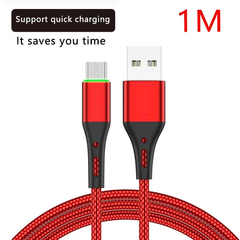 Data Cable, LED Luminous 3A Fast Charging Nylon Braided Data Cable for Android Mobile Phones or Tablets