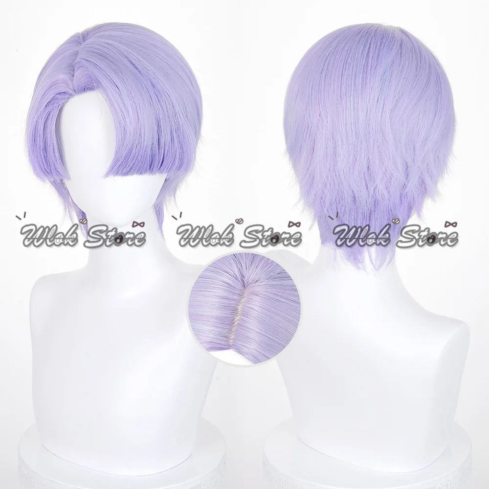 NUEVA Panty Stocking Peluca de poliuretano para Cosplay, pendientes de pelo corto rosa, peluca de poliéster para Cosplay de color morado claro, accesorio de Halloween para hombres y mujeres