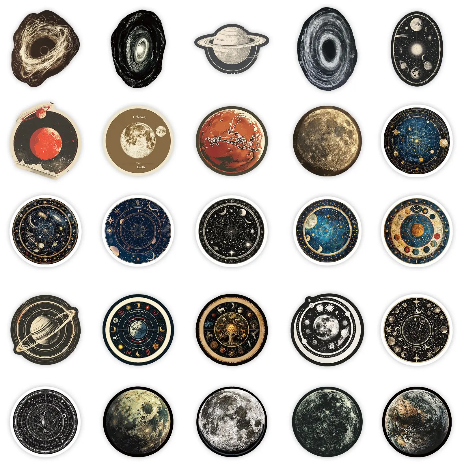 Pegatinas de astronomía Vintage, universo, Galaxia, planetas, Luna, calcomanías de astrología, diario, portátil, equipaje, monopatín, 10/50 piezas