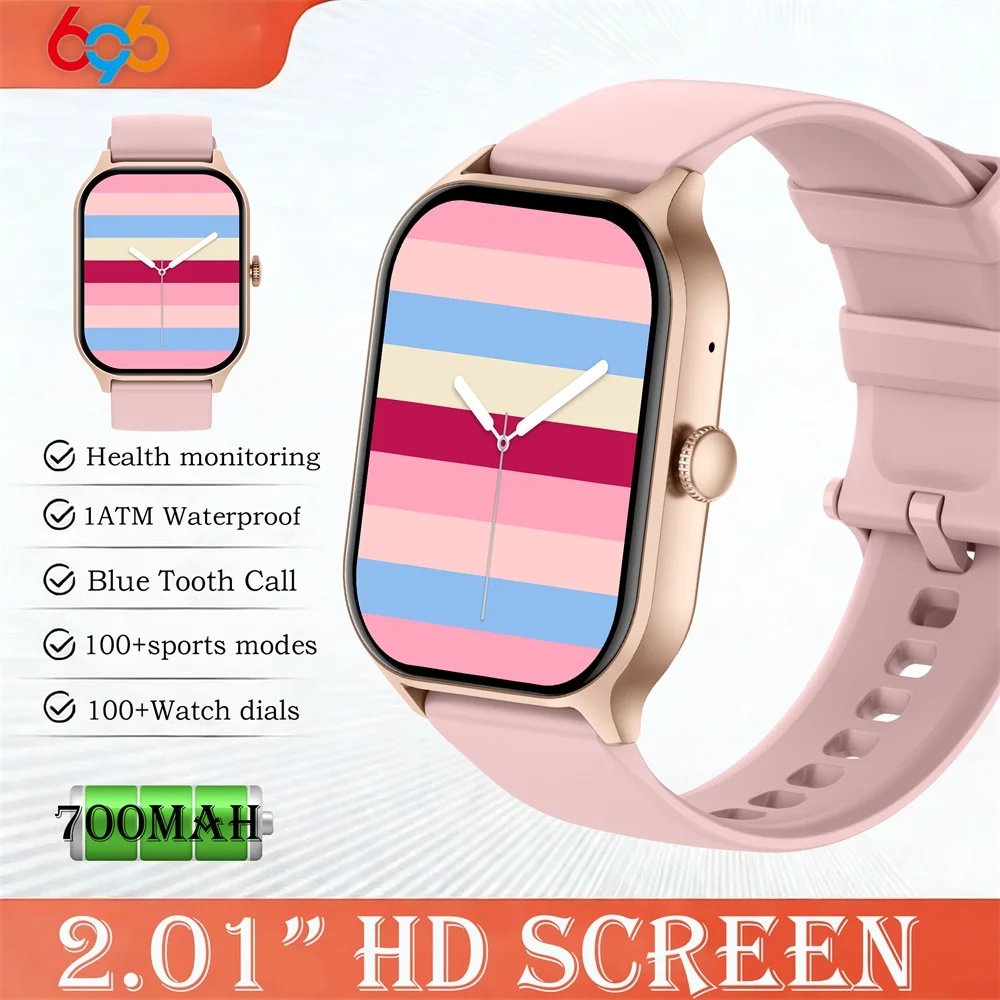 

Модные умные часы с большим экраном 2.01 дюйма, спортивные фитнес-часы с Bluetooth, функцией звонков, измерением пульса, водонепроницаемые смарт-часы для здоровья