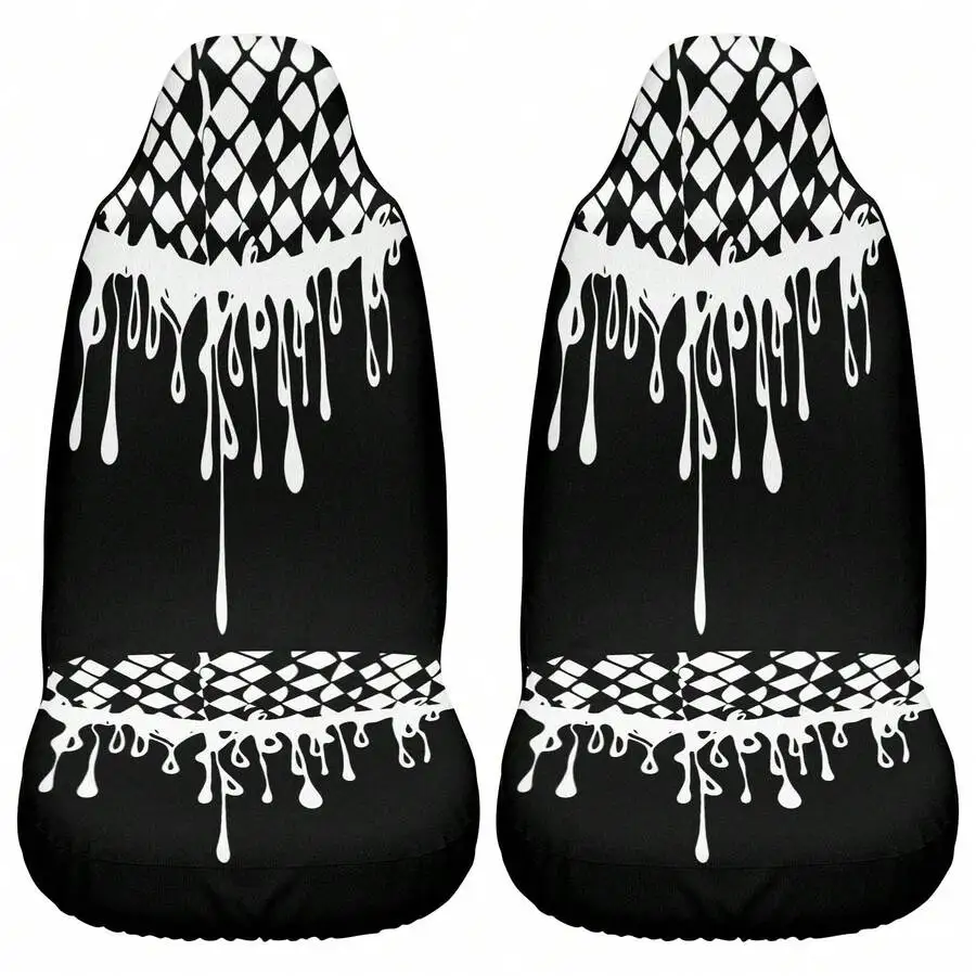 

2-Piece Car Front Seat Covers With Drip Pattern Universal Breathable Wear Resistant Decorative