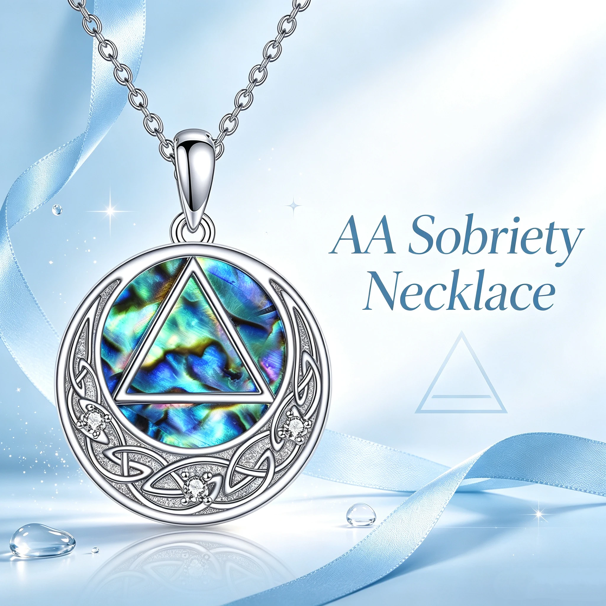 AA Sobriety Recovery Celtic Knot Pendant Necklace Alcoholics Anonymous Jewelry Gifts for Sober Women Spiritual Recovery Keepsake